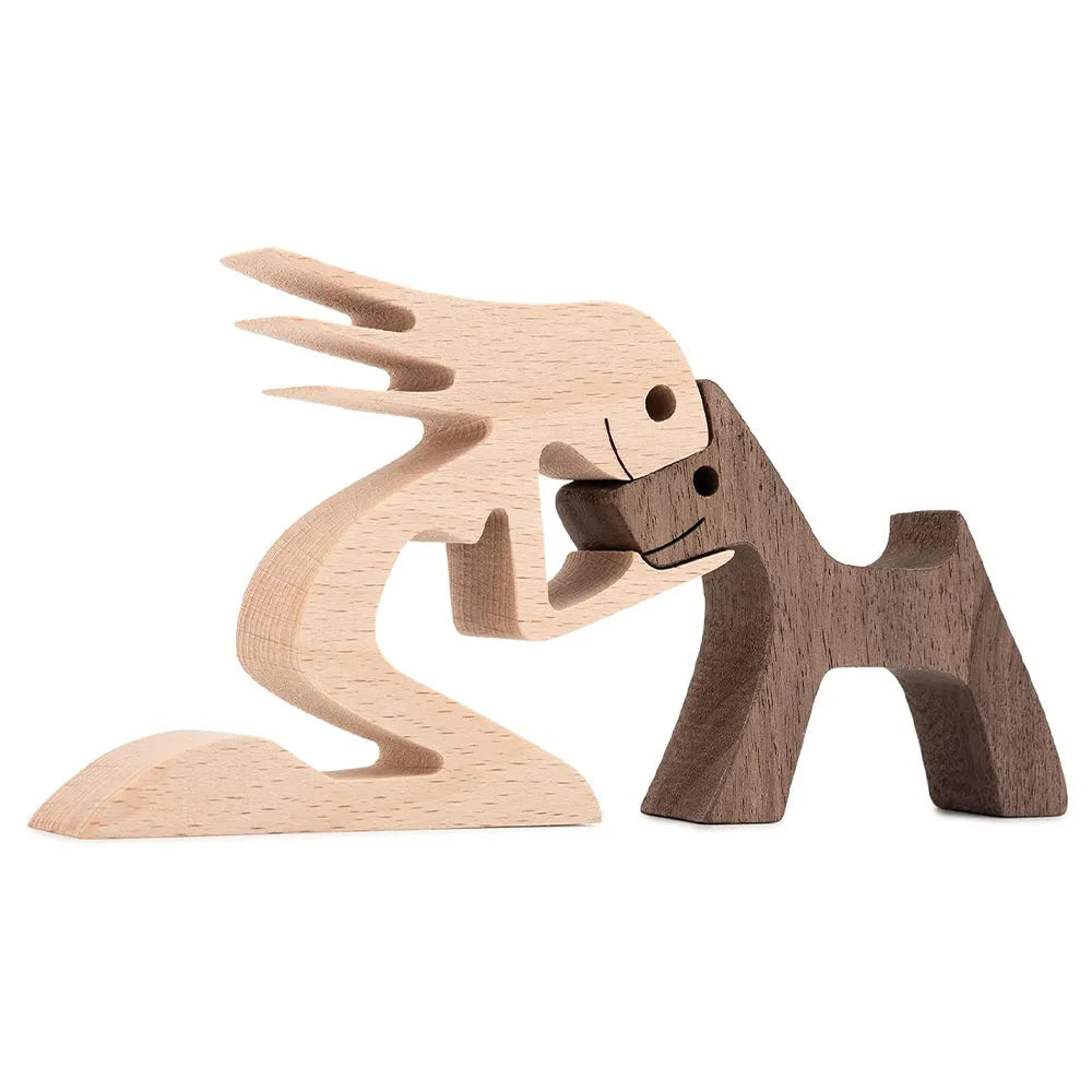 Vibe Geeks Hand - carved Wooden Puppy Family Sculpture