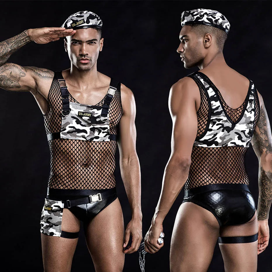 Erotic Mesh Catsuit Pilot Policemen Uniform Lingerie Set