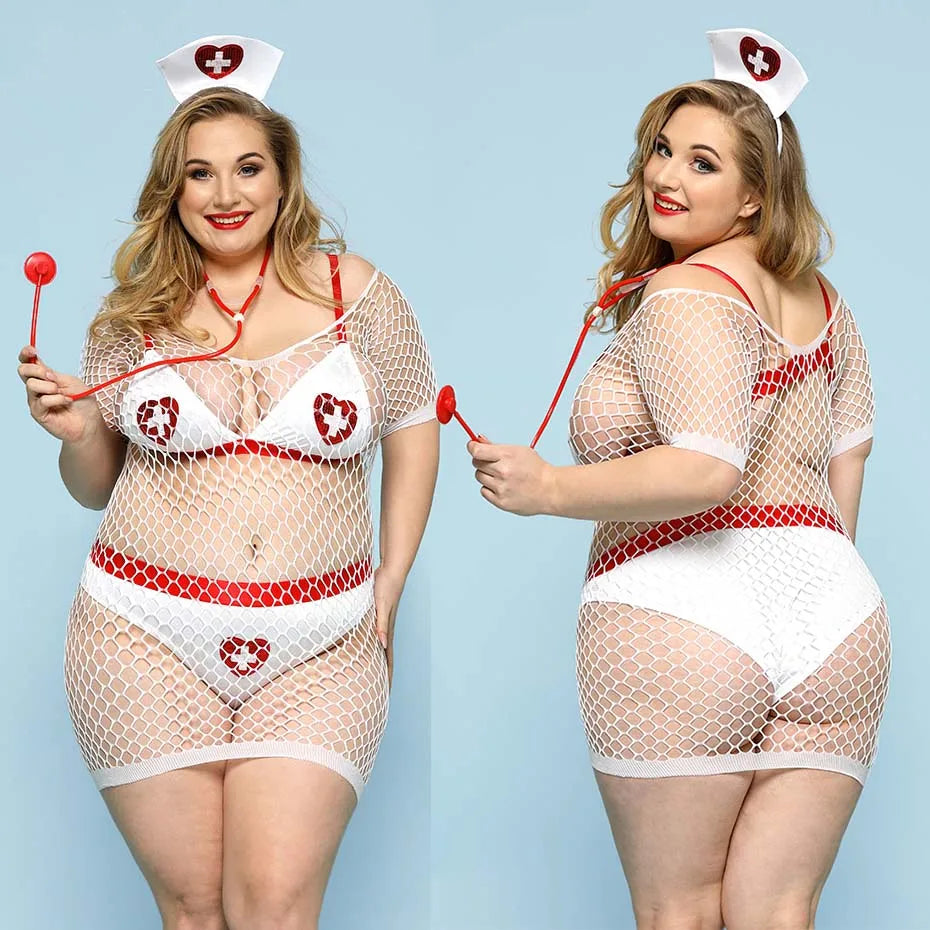 Plus Size Alluring Nurse Lingerie Set For Role Play Erotic