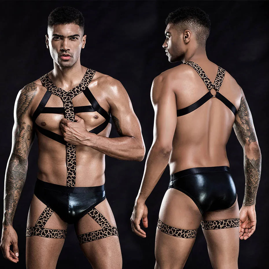 Men Police Uniform Latex Lingerie Set Alluring Role Play