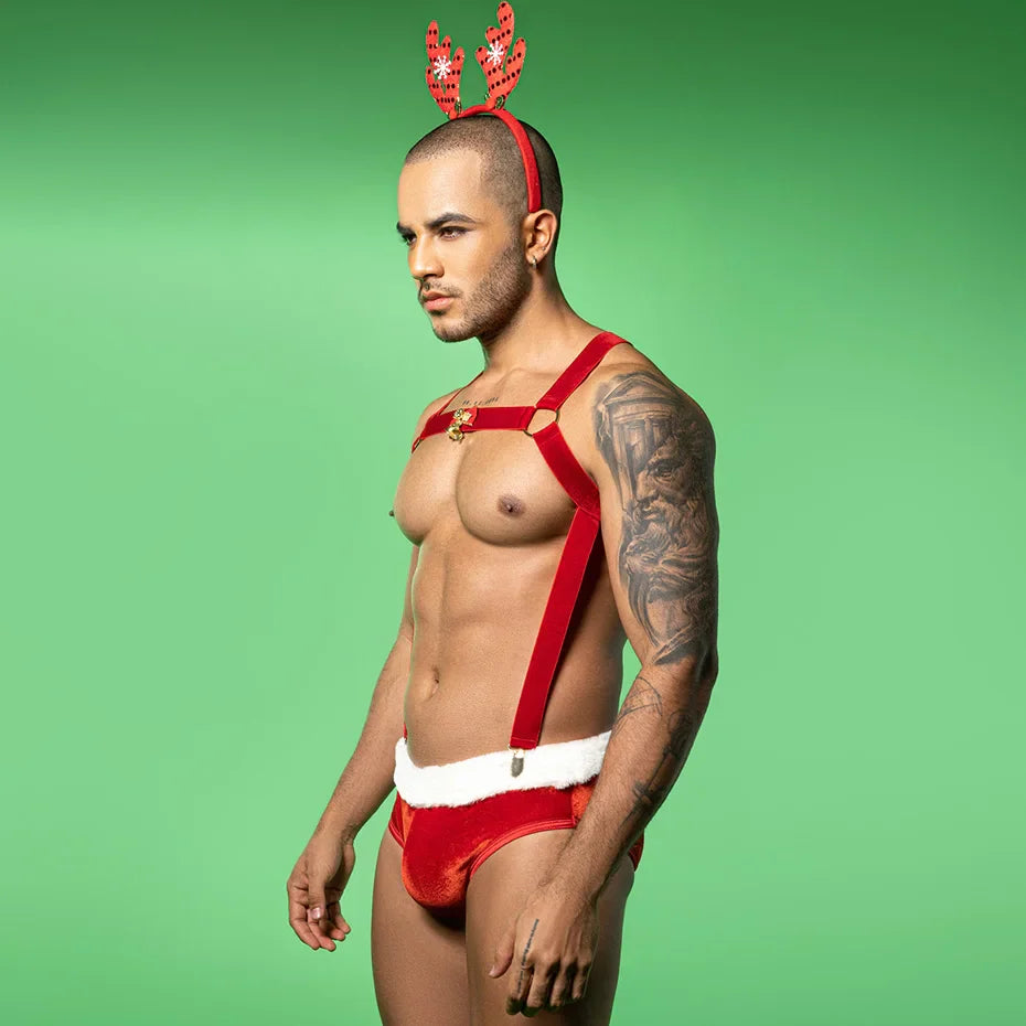 Red Christmas Cosplay Lingerie Set Men Erotic Bodysuit &