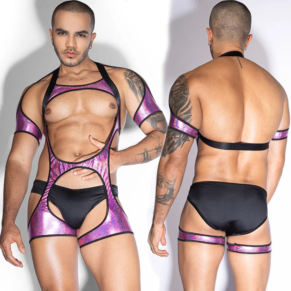 Men Leather Cosplay Lingerie Set Top & Pants