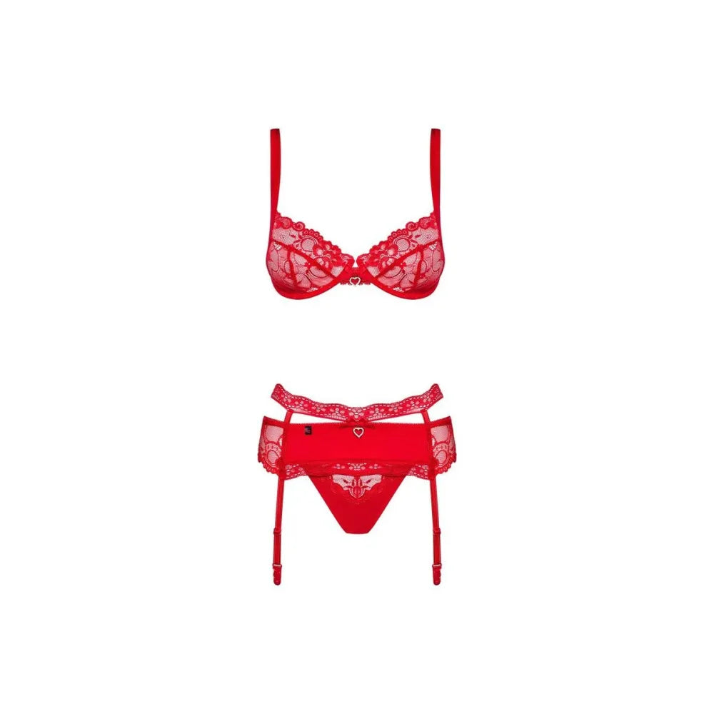Lace Underwear Set By Obsessive Heartina Red S/M