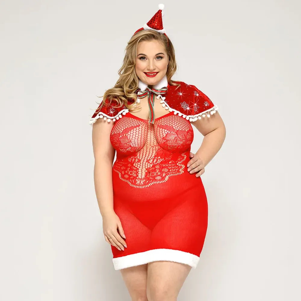 Plus Size Red Christmas Dress Uniform Set Alluring Cosplay